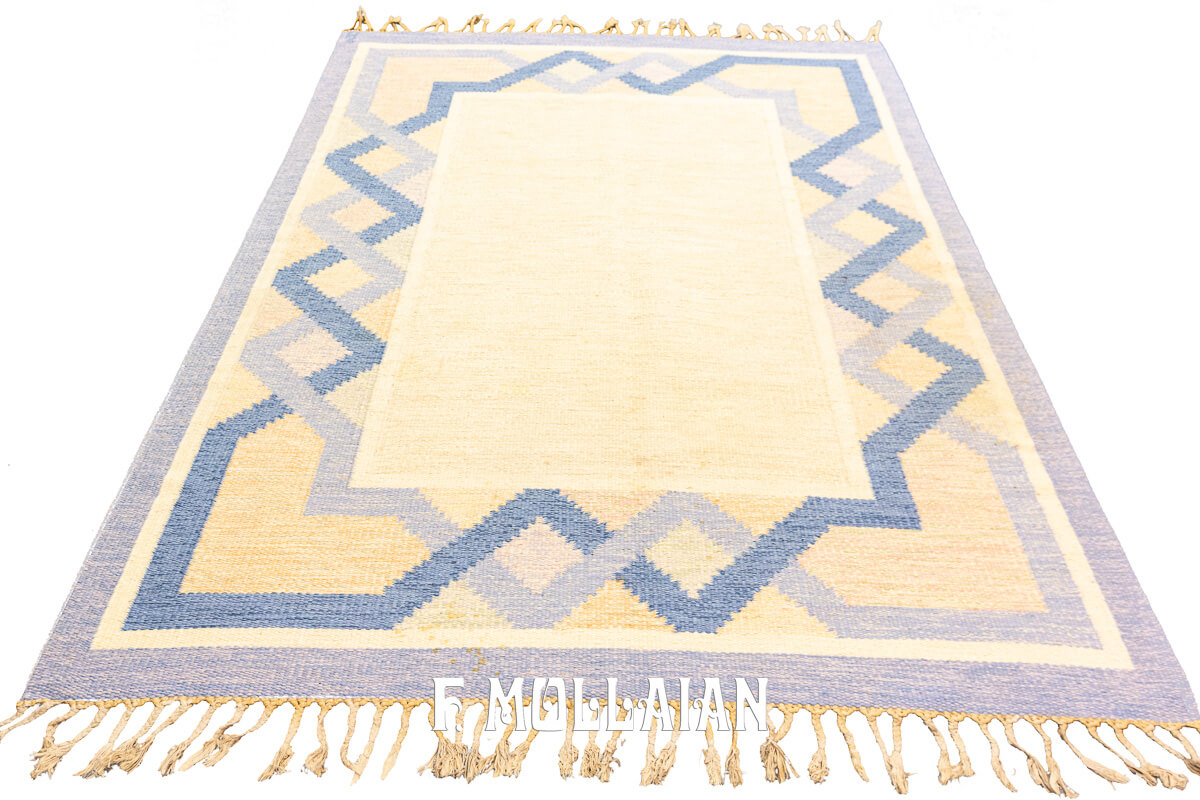 Scandinavian Rug Flat-weave Rug Beige/Blue Color n°:580082